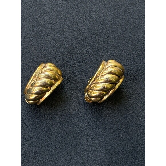 Vintage Oscar de la Renta Gold Rope Twist Clip On Earrings Signed Classic 1980s - Picture 1 of 8